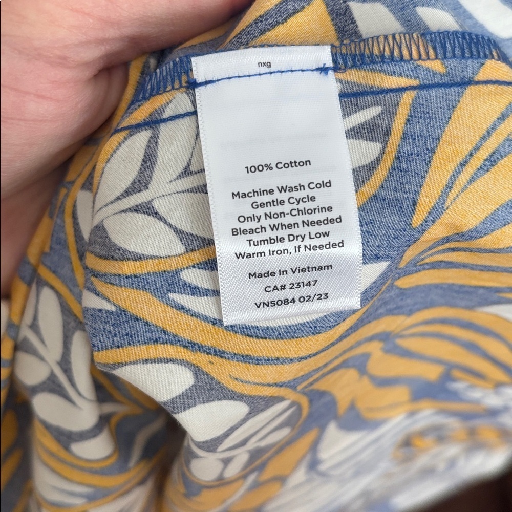 Talbots Yellow and Blue Leaf Print Long Sleeve Dress - Picture 3 of 5